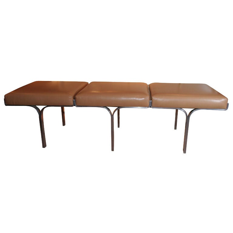 Leather And Aluminum Three Seater "LINK" Bench by John Behringer c. 1960