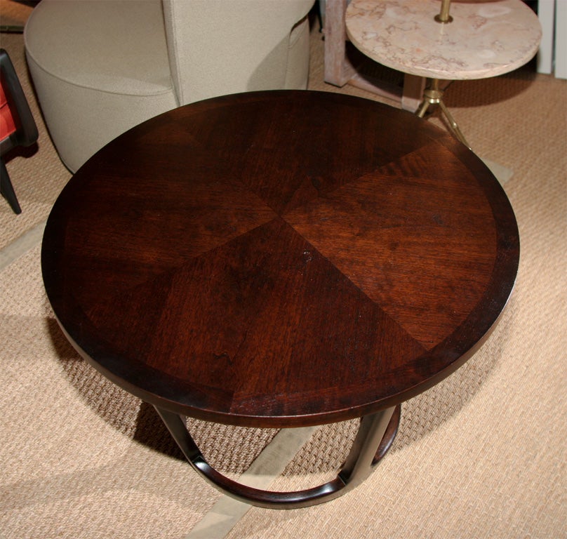Round dark stained walnut side table by Lane