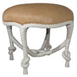 Twisted rope ottoman upholstered in  cowhide