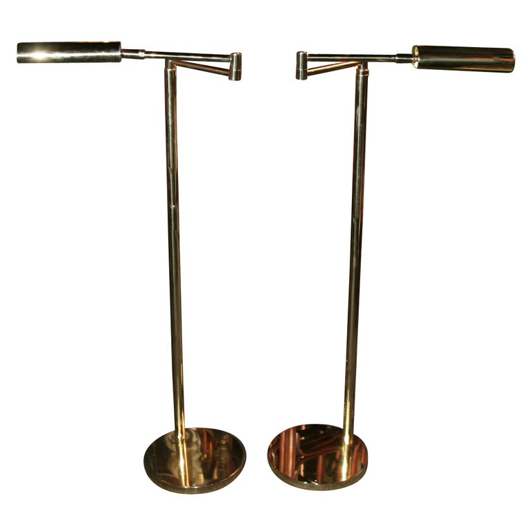Midcentury Pair of  Koch and Lowy Brass Standing/Reading Lamps