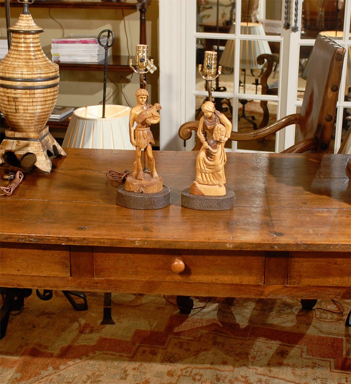 Pair French Carved Figurines Adapted as Lamps