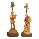 Pair French Carved Figurines Adapted as Lamps