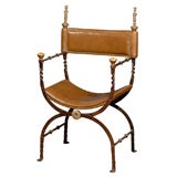 Iron Arm Chair with Leather Seat and Back