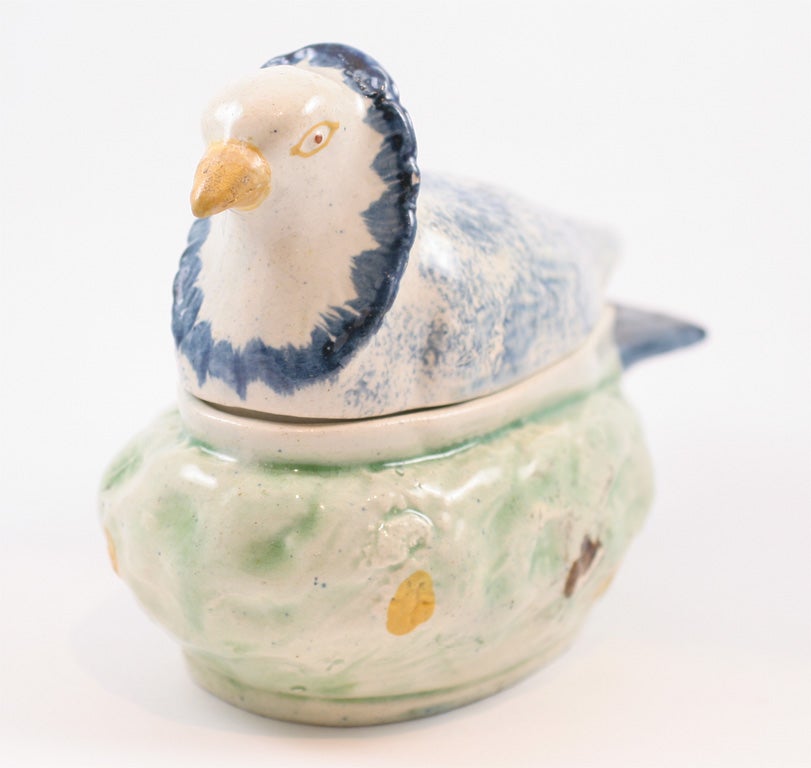 A rare and fine English pearlware dove tureen decorated in underglaze Pratt colors
