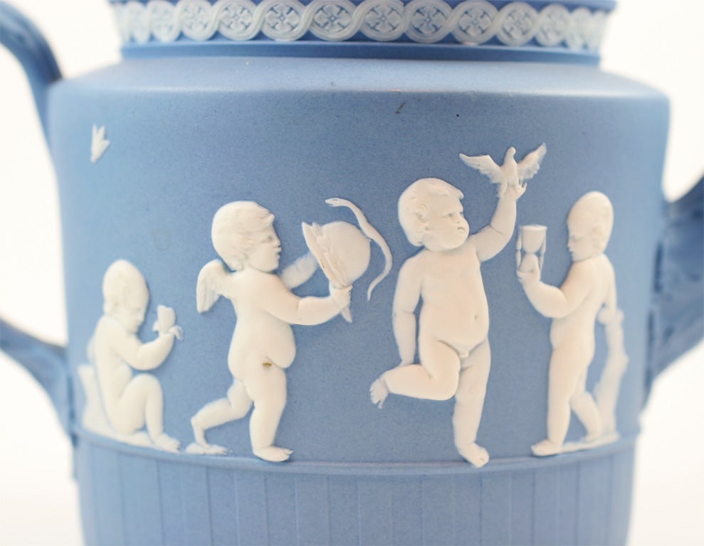 Porcelain Wedgwood Blue & White Jasper Teapot For Sale