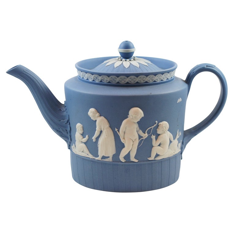 Wedgwood Blue & White Jasper Teapot For Sale