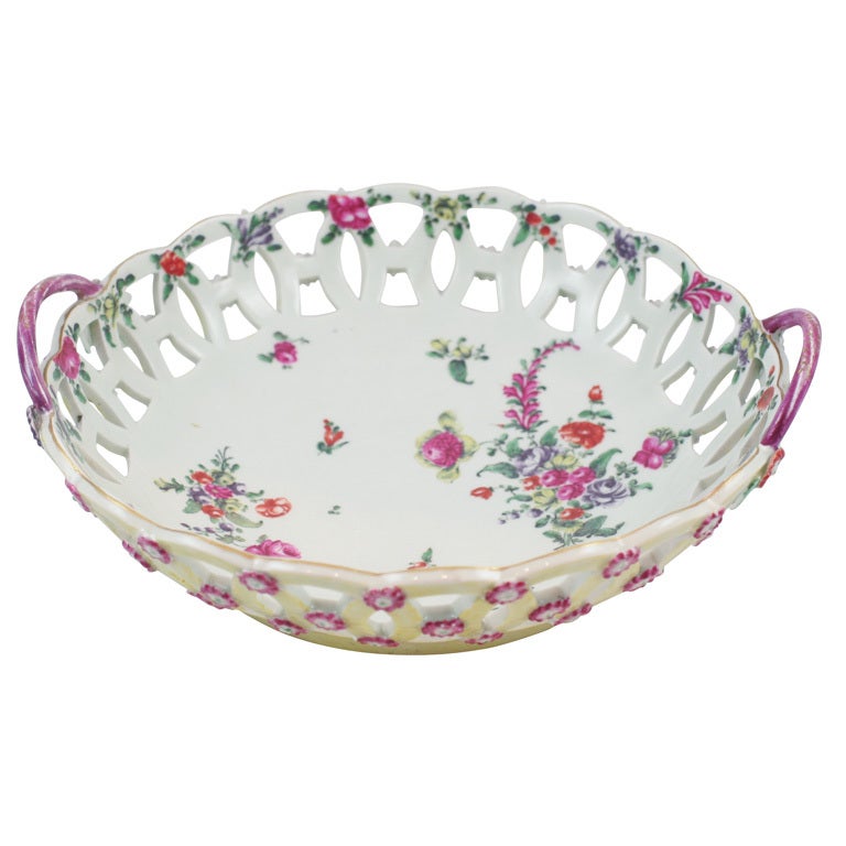 First Period Worcester Porcelain Yellow Ground Basket For Sale