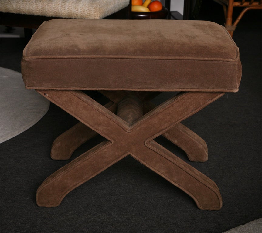 Pair of 1970's X Ottomans in Genuine Suede