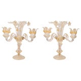 Pair of Three-Arm Venetian Glass Candelabras