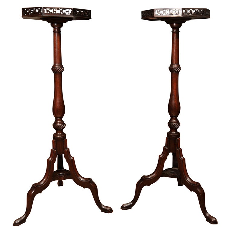 Pair of Mahogany Plant Stands With Pierced Fretwork Gallery