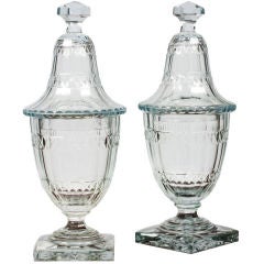 Pair of Early 19th Century Irish Crystal Urns With Lids