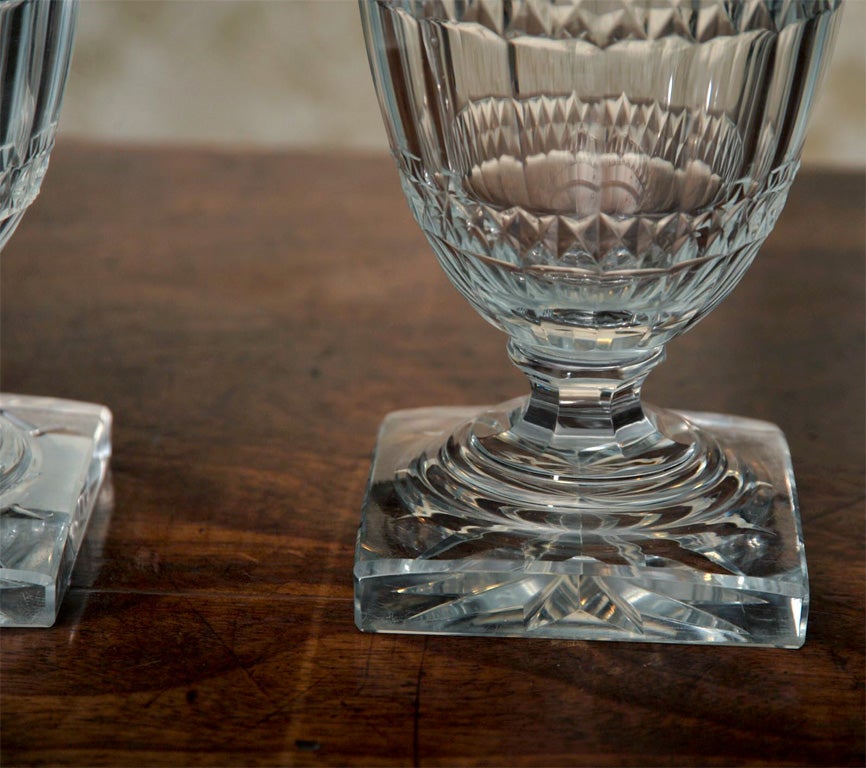 Pair of Early 19th Century Irish Crystal Urns With Lids 2
