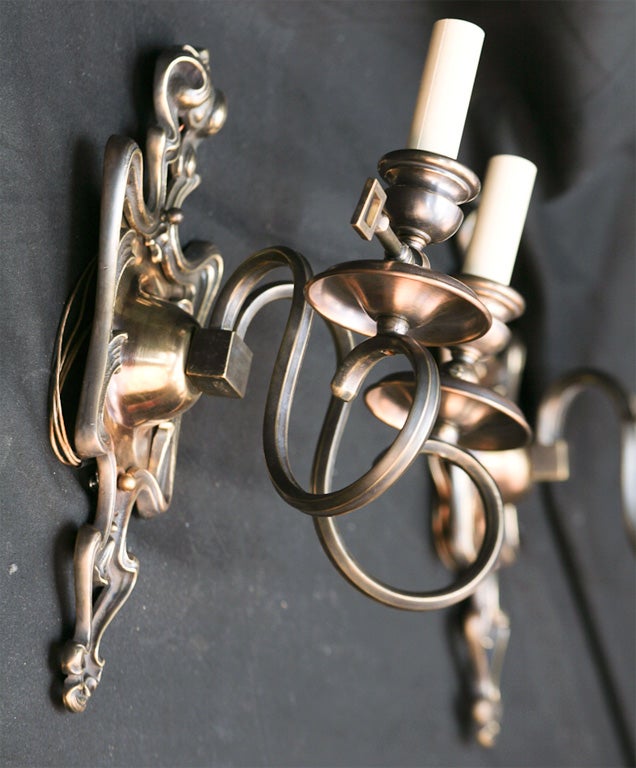 Pair Art Nouveau Gas Arm Wall Lights