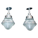 Pair Holophane Pendants wiht Screw Mounted Glass