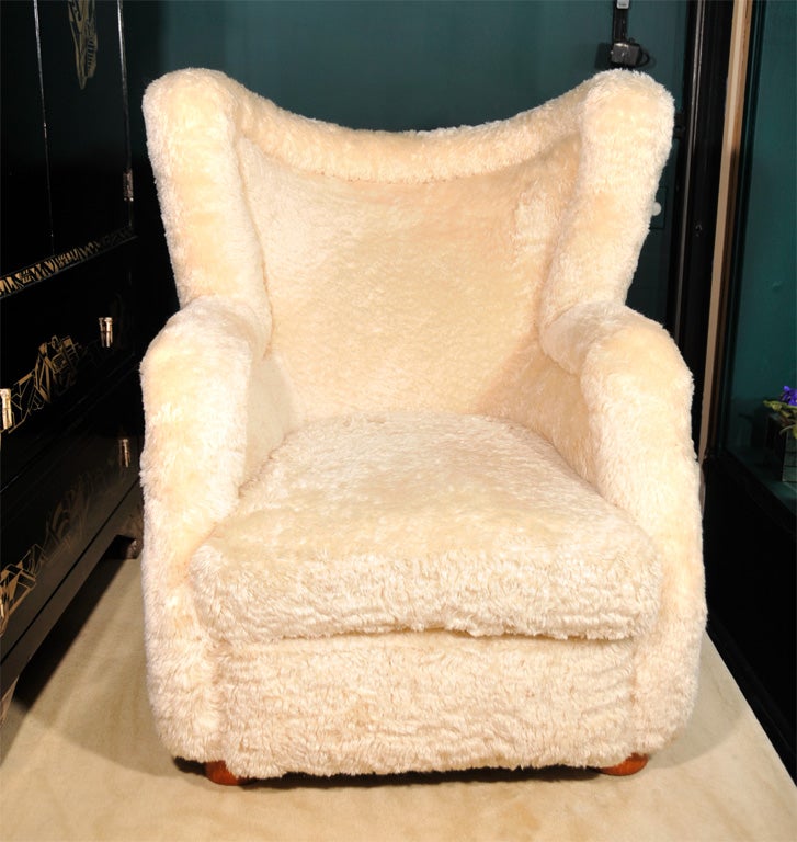 Large armchair upholstered in mohair or 