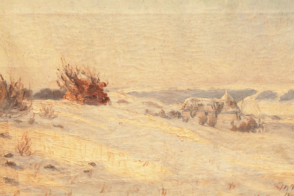 Gilt Danish  Winter Scene Oil Painting For Sale