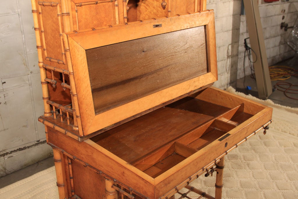 19th Century American Carved Faux Bamboo Secretary Desk For Sale