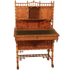 Antique American Carved Faux Bamboo Secretary Desk