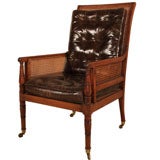 Regency Caned Walnut Bergere Chair with Leather Cushions