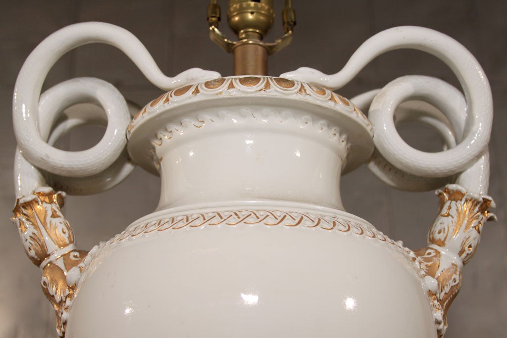 19th Century Meissen Porcelain Snake Handled Lamp For Sale 2