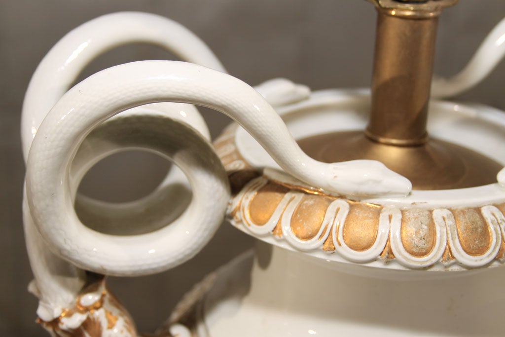 19th Century Meissen Porcelain Snake Handled Lamp For Sale 4