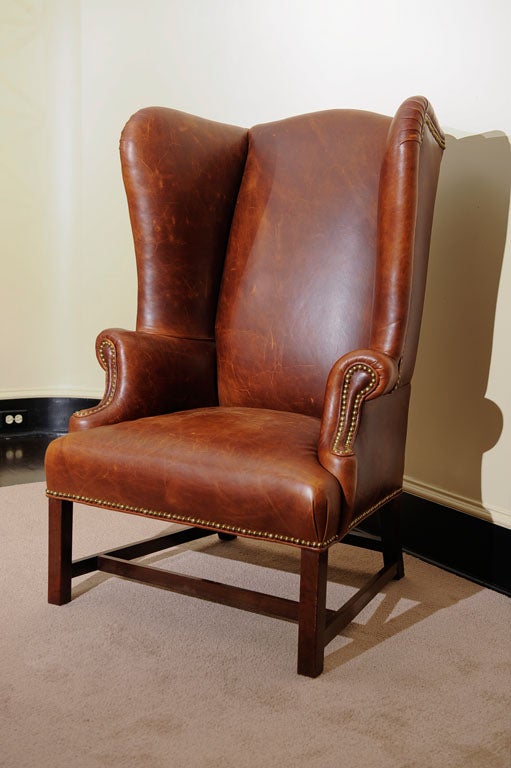 Pine Georgian Style Wing Chair in Leather
