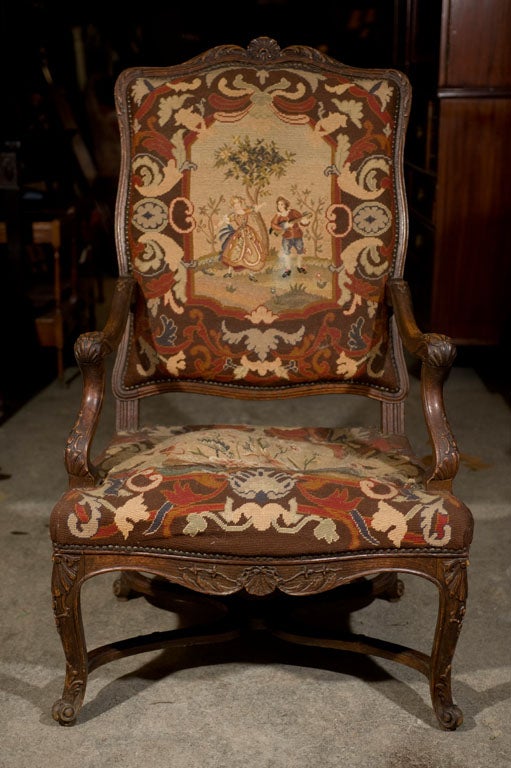 French 18th Century carved walnut armchair with 
