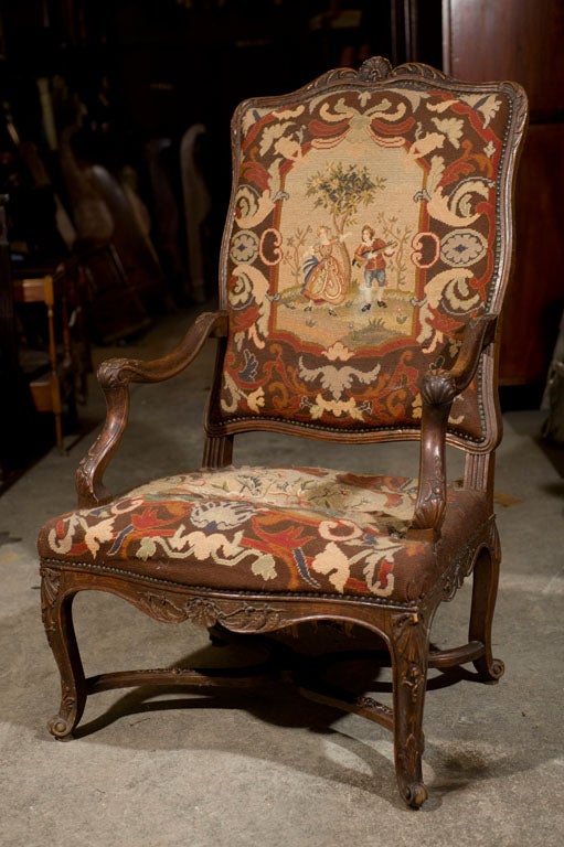 Carved Walnut Fauteuil For Sale 5