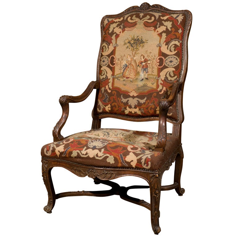 Carved Walnut Fauteuil For Sale