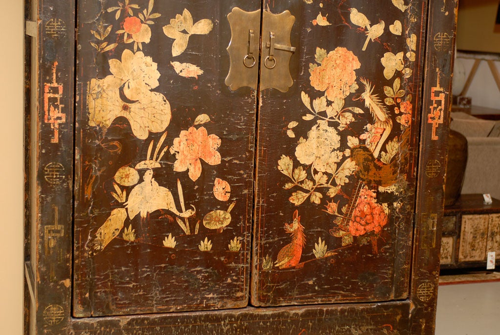 Chinese Wedding Cabinet With Floral Motif For Sale