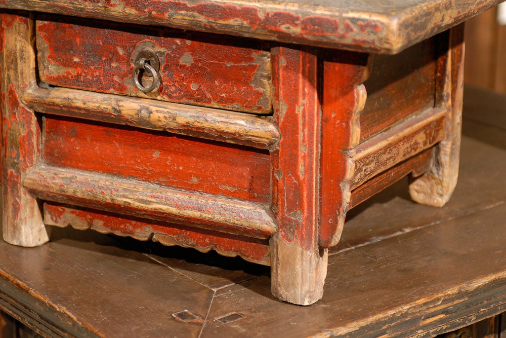 Red lacquered Scholars box with 1 drawer.  Made of Yuma wood (Northern Chinese Elm)