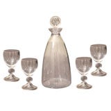 Vintage RENE LALIQUE, DECANTER & 4 GLASSES SET W BROWN ENAMEL