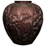 RENE LALIQUE RED DEEP AMBER "PERRUCHES" VASE