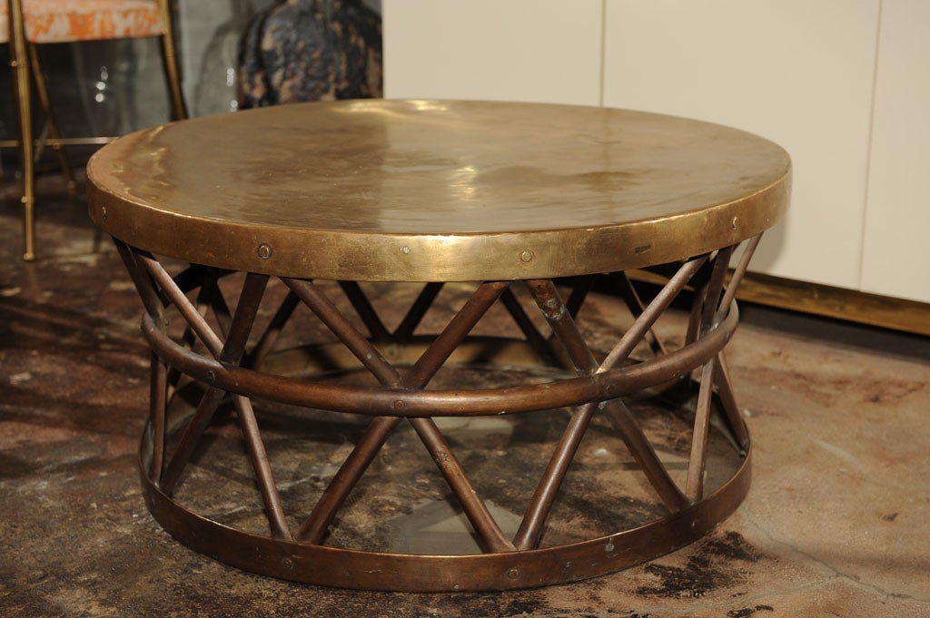 Brass Drum table possibly by Baker Furniture.