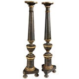 Pair of French Directoire Candlesticks, painted ebony and gold