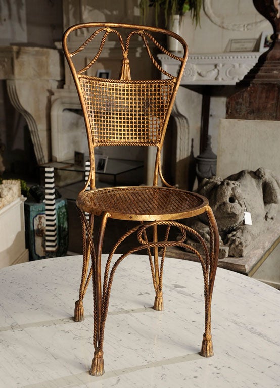 Charming Italian side chair, Florentine gilt, iron, circa 1950