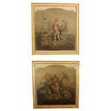 Pair of Chinoisserie style oil paintings, Fr. Aubusson cartoons