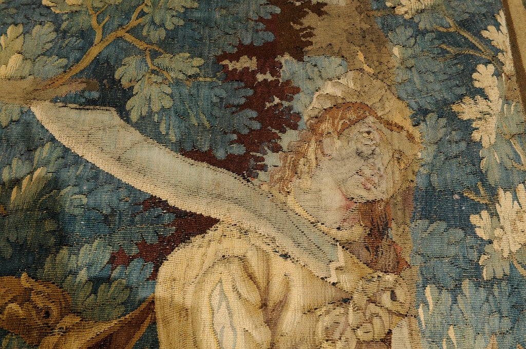 18th Century and Earlier 17th c. French Tapestry, depicting a lush verdure forest scene For Sale