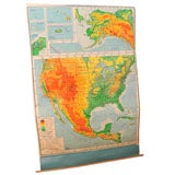 Vintage USA Teaching Aid Map on Wooden Rollers