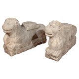 Antique Pair of Carved Stone Lion and Serpent Architectural Elements