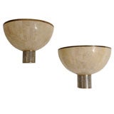 Pair of Karl Springer Tesselated Stone and Brass Sconces