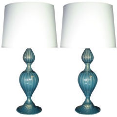 Pair of Turquoise Gold Murano Lamps