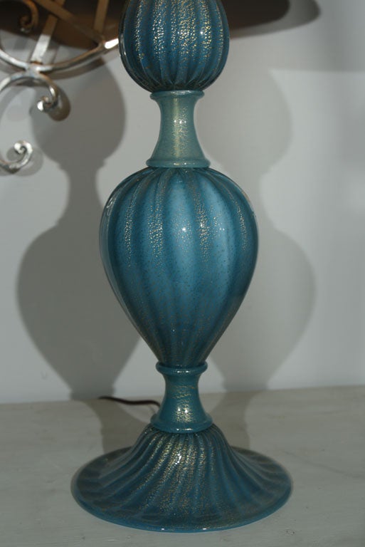 20th Century Pair of Turquoise Gold Murano Lamps