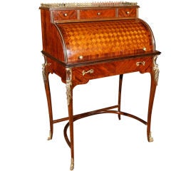 French Rosewood Parquetry Cylinder Desk