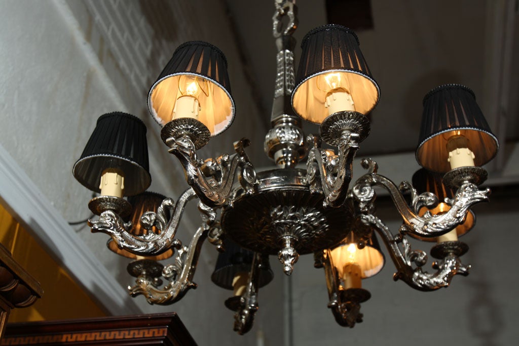 20th Century French Silver over Bronze Eight-Arm Chandelier For Sale