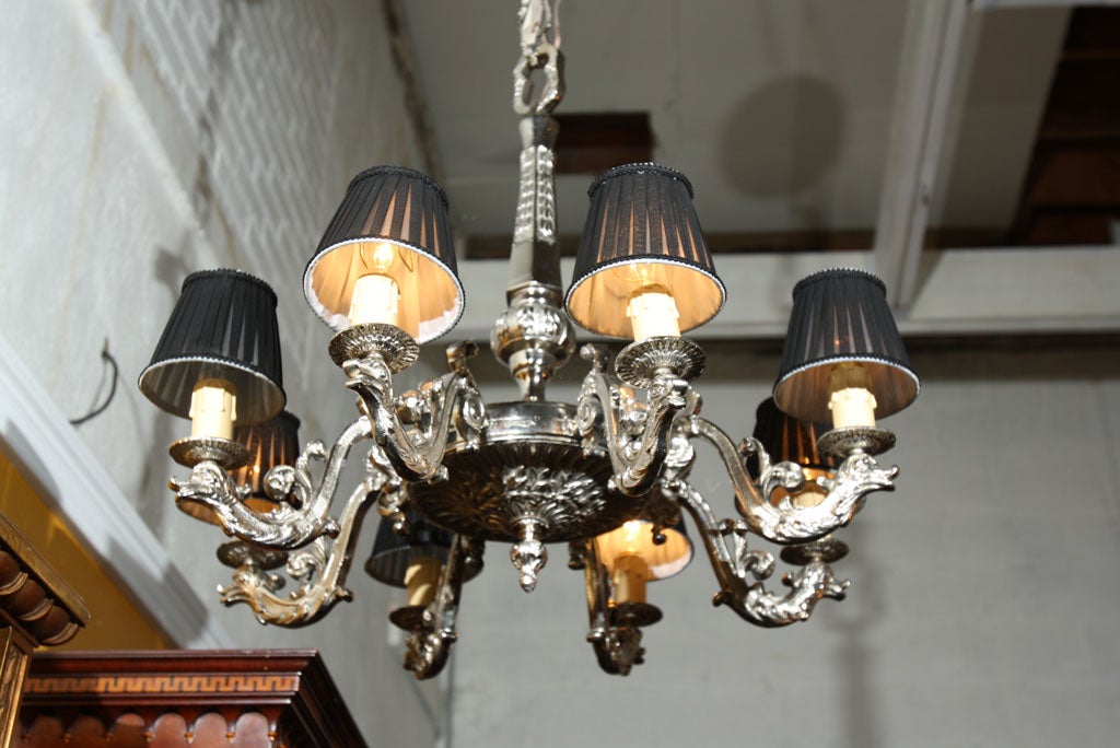 French Silver over Bronze Eight-Arm Chandelier For Sale 1