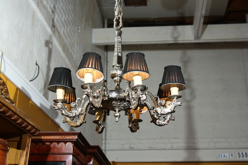 French Silver over Bronze Eight-Arm Chandelier For Sale 2