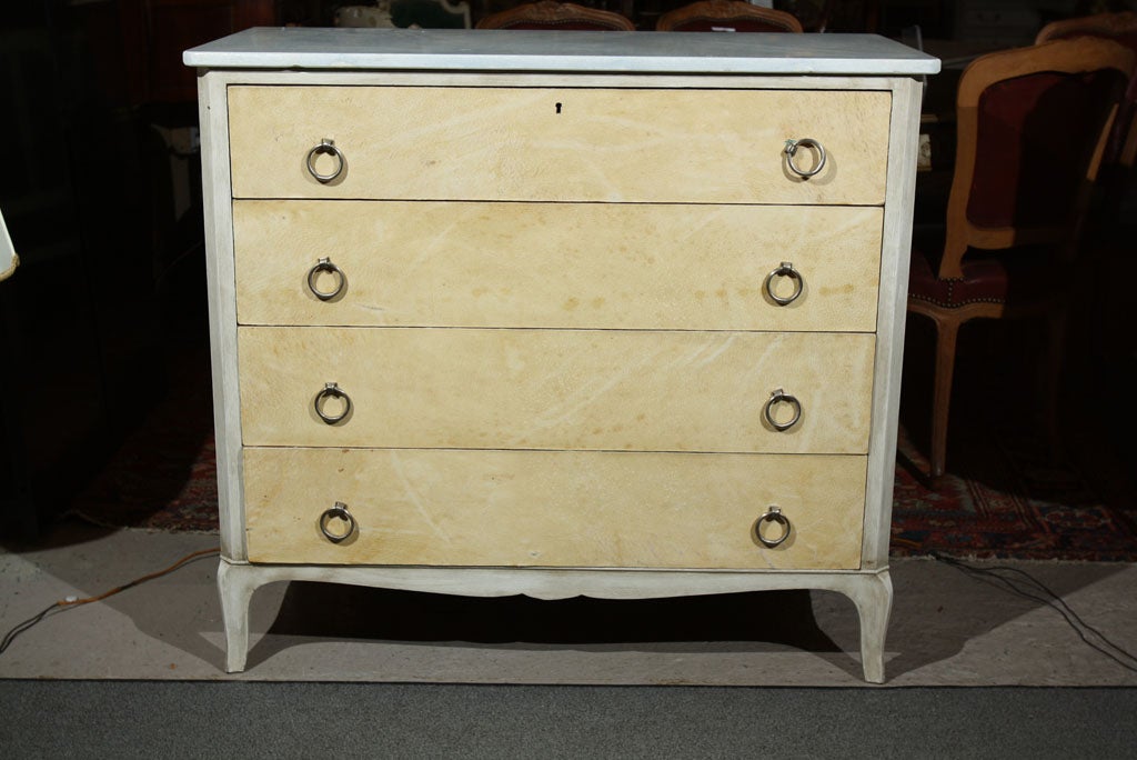 Argentine Marble Top Parchment Chest of Drawers