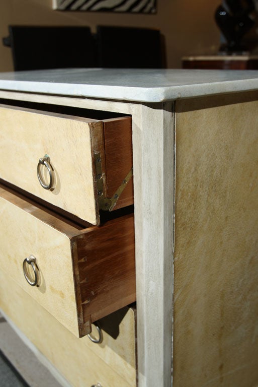 Wood Marble Top Parchment Chest of Drawers