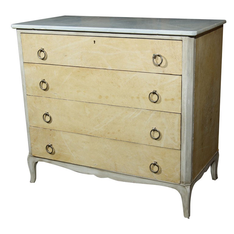 Marble Top Parchment Chest of Drawers